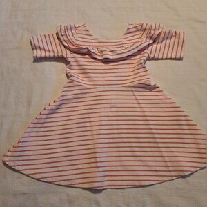 Janie and Jack girls size 6 white with orange stripe dress, ruffle on top